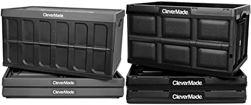 CleverMade 62l Склопувачки Канти За Складирање Со Капаци - Преклопни Пластични Гајби За Комунални Услуги, Пакување Со Цврст Ѕид 3 &засилувач; 32l Корпи За Складирање Што Се С