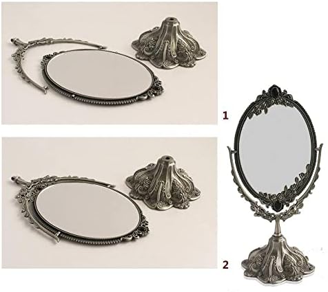 Hsiwto Гроздобер Двојна Страна Шминка Огледало, Легура Метал Маса Десктоп Огледало со 360 Степен Ротација Козметичка Алатка За Жени Девојки, Голема