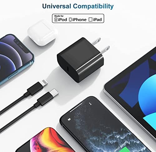 Iphone 13 12 Брз Полнач, Долг 10 СТАПКИ [Apple MFi Сертифициран] USB C До Молња Кабел, 20W USB-C Блок За Полнење со iPhone Кабел 10FT, Адаптер