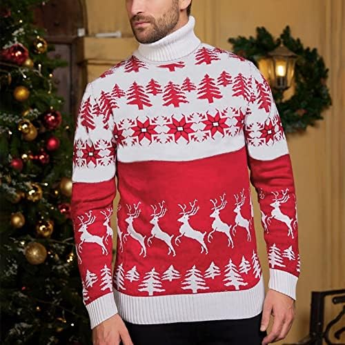 Џемпери за желки за жени мажи со долг ракав блок за празник на празник плетени врвови парови Божиќен џемпер