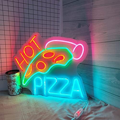 ДВТЕЛ пица LED неонски знак, продавница за брза храна ресторан декор затемнување на USB неонски светла wallид виси осветлување луминисцентно значење, 40x33cm хотел рестора