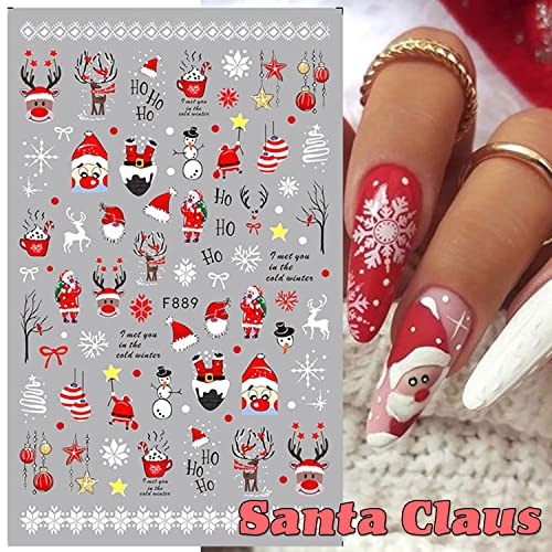 5 листови Божиќни налепници за уметност на нокти Декларации Божиќни украси за нокти 3Д само-лепете ги ноктите за нокти Santa Claus Snowflake