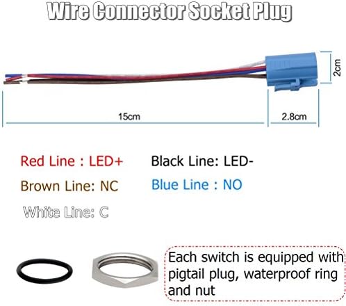 Quentacy 19mm 3/4 Метал за заклучување на копчето за вклучување на копчето 12V Симбол за напојување LED 1NO1NC SPDT Вклучен/Исклучен