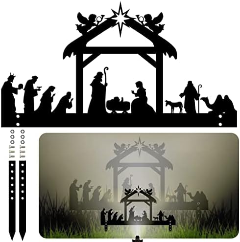 Диви растојанија Поставете сцена Силуета Божиќни украси на отворено, двострана метална двор знак христијанин Исус срце Спасител