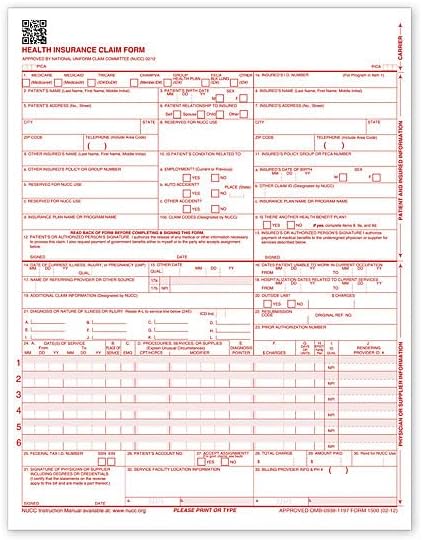 CMS 1500-Hcfa 1500 Формулари За Побарувања За Осигурување, Медицинско Осигурување, 8-1/2 X 11 - 500 Листови