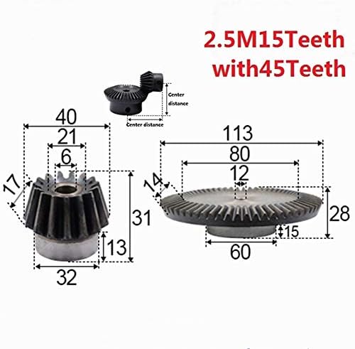 XMEIFEITS Индустриска Опрема 2pcs 1:3 Закосена Опрема 2.5 Модул 15 Заби Дупка 6mm+ 45 Заби Внатрешна Дупка 12mm 90 Степен Погон Комутација Челични