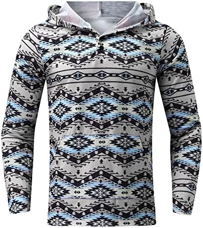 Pullover Xiaxogool Men's Pullover Western Aztec лесен џемпер со кенгур џеб гроздобер етнички дизајн дуксери