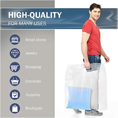 Екстра големи чисти торби за стоки - Сјајна пластика совршена за малопродажба - 50 пакет 26 x 26 x 3 мил дебела - рачки за намалување на умирање