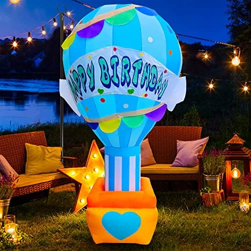 Seasonblow 8 ft LED осветлете го надувување среќен роденденски декорација сина декор за балон со топол воздух за роденденски забавен двор на тревник приказ на домашен тере