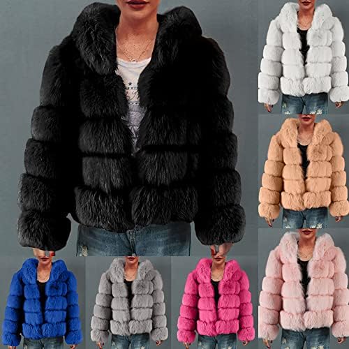 Faux Fur Cul Solid за жени со меки долги ракави кратки палто есенски зимско стрижење со палто од бушава дебела надворешна облека