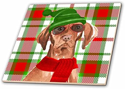3drose Смешни Vizsla Божиќ Куче На Задебелени Црвени И Зелени Празник Карирани Плочки