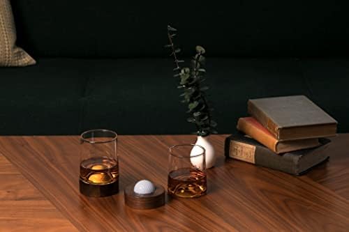 Голф топката подлога очила и виски очила; Во собата на 2; со вистински голф топката вградени во дрвени подлоги; голф додатоци
