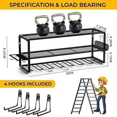 Моќ Алатка Организатор Ѕид Монтирање Систем-7 Слот Јаглероден Челик Решетката Има До 170 Фунти - Додаток Полици И 4 Куки Вклучени-Тешки