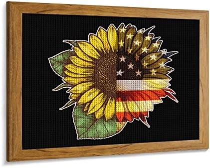 Сончогледот Американско знаме 5Д вежба Дијамантски комплети за сликање со рамка DIY рачно изработени броеви кристални додатоци за висечки уметници