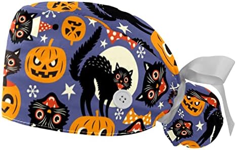 2 парчиња работни капи за мажи за Ноќта на вештерките Punpkins CAT прилагодливи жени Работни капачиња Буфонски капи со џемпер -лента повеќе