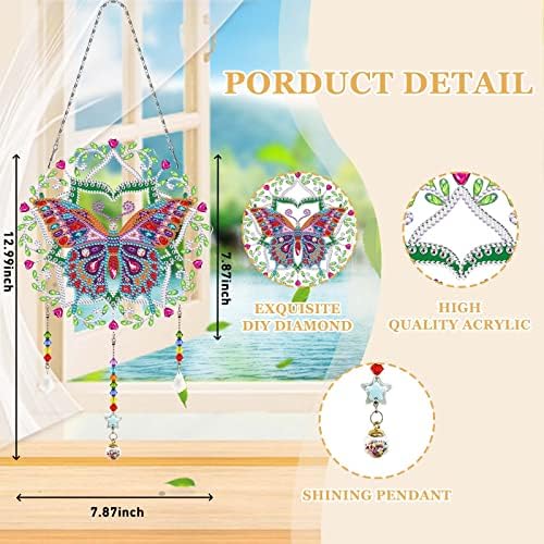 Llldress 13,8 Пеперутка DIY дијамантски комплети за сликање за возрасни, 5D Suncatcher Dream Catcher Wind Chimes за надвор од