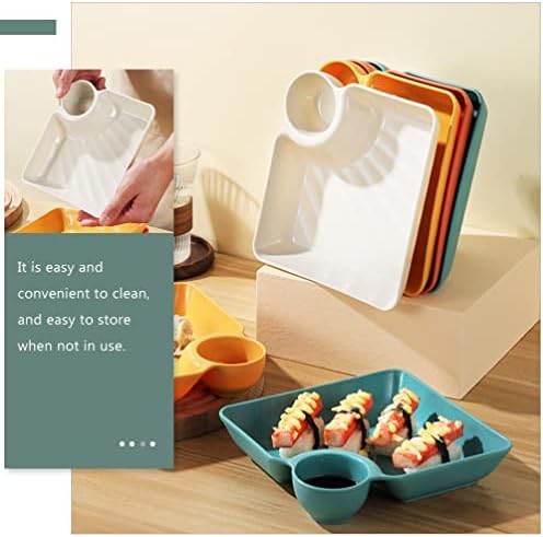 Upkoch 4 парчиња керамички плочи со чинија за натопување: Јапонска плоча за суши што служи табла за кнедла за лежење за зачинување