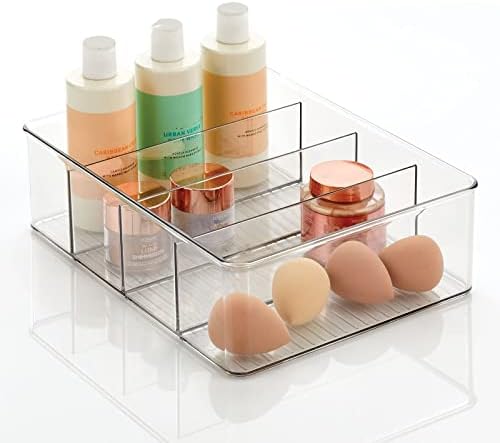 Mdesign Пластичен организатор за складирање на бања Бин кутија - 4 поделени делови - за ормани, полици, countertops, спална соба,