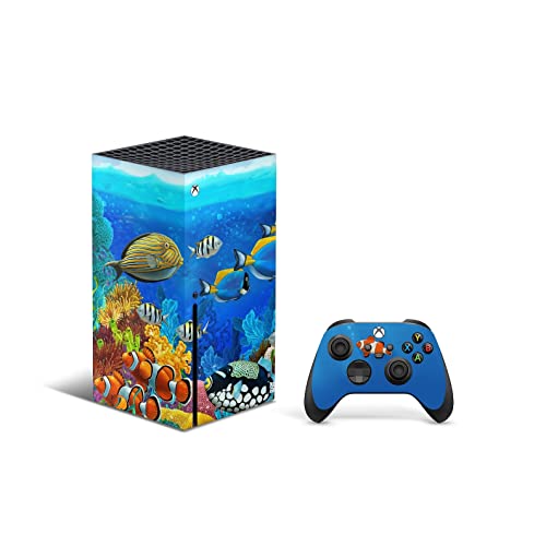ZOOMHITSKINS Компатибилен За Xbox Серија X Кожа, Серија X Покритие На Кожата, Аквариум Риба Море Океан Немо Облак Сини Корали, Издржлив