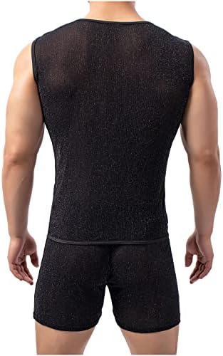 Машки мускулни кошули кошули без ракави за вежбање на теретана Врвен мускул Видете низ блуза цврста боја o вратот тенок вклопува