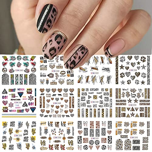 Налепници за нокти со леопард Кафеав Леопард Налепници За Нокти Трансфер На Вода Симпатична Геометрија На Срцето На Усните Дизајн На Нокти Со Тркалезна Ѕвезда Design