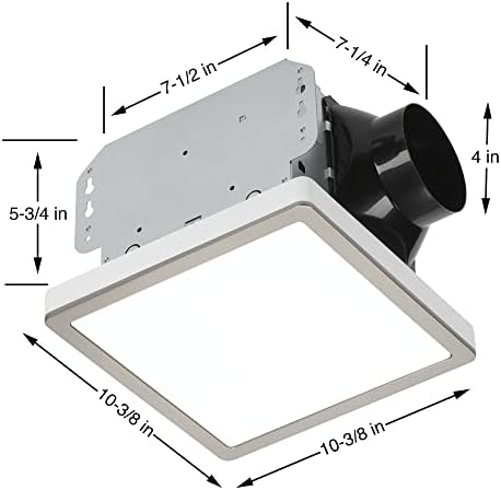 Homewerks 7105-10 ФАН за бања Интегрирана LED светло таванот за монтирање на издувни гасови Ултра тивка 1.0 Sones 70 cfm, декоративен четкан