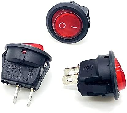 100 парчиња/лот црвено копче за вклучување на SPST KCD1-2 RONER ROCKER SWITCH 2PIN 6A/250V 10A/125V AC 20mm дупка