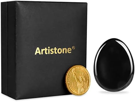 Artistone 1,5 Црн Обсидијан Кристален палец Загрижена камен за вознемиреност Чакра кристали, палма џеб камен лекување кристал за стрес,