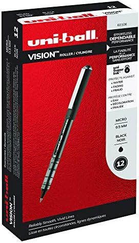 Uni-Ball 60106 Pens Pens Pens, Micro Point, Black, 12 Count & Uni-Ball Vision Rollerball Pens Pente Micro Point, 0,5 mm, црвена,