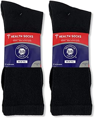 Големи и високи дијабетични памучни невропатија чорапи, чорапи со атлетска екипа со големина на кралот - 6 пара
