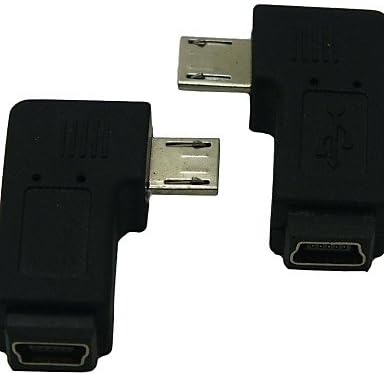 1 Поставете десно/лево агол од 90 степени микро USB машко до мини USB женски адаптер за адаптер за конвентер за кабел за кабел