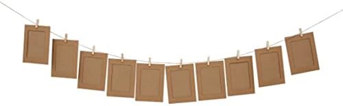 Pufguy картонски рамка за слика 6 хартиени фото-рамки со дрвени клипови, јаже од коноп за висина фотографија, домашен декор | Kraft бело