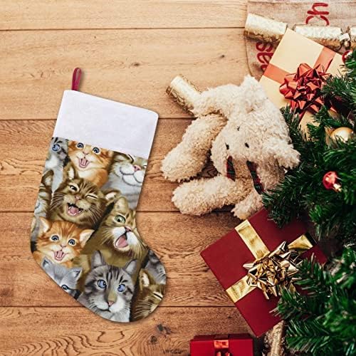 Симпатични мачки емоции Божиќно порибување Божиќно дрво камин виси чорапи со кратка кадифен манжетна декорација за домашна забава