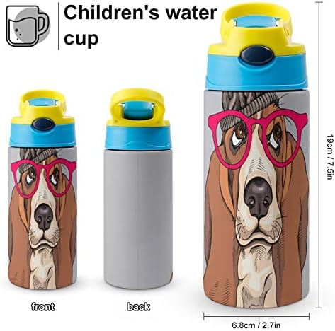 Шише со вода со слама симпатична куче изолирана вакуумска чаша од не'рѓосувачки челик 500 мл за училиште