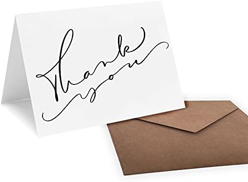 Создавање на мобиуеа Едноставно модерна благодарност картички со коверти | Пакет од 20 | 4 x 6 | Бела постелнина картичка со коверти на