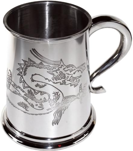 Јас LUV LTD Pewter Tankard 1 Пинта Со Кинески Змеј И Лебед Рачка