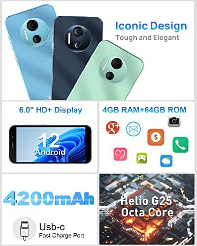 Doogee Отклучен Андроид Телефон, X97 PRO, NFC 4G Двојни Sim Телефони Андроид 12, 6.0 HD Екран Отклучен Паметен Телефон, 4GB+64GB, 4200mah