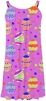 фустани за Peqiut за жени 2023 ленти од шпагети Велигден зајаче јајца печати садрс U вратот без ракави летна плажа Бохо плажа