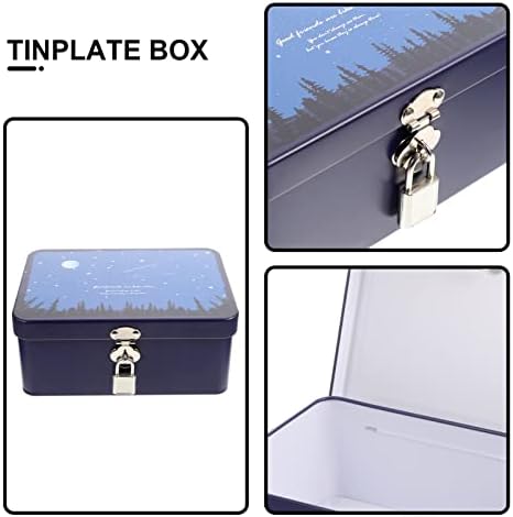 Cabilock Подарок Документ За Складирање Метални Шарки Калај Кутија Контејнер Лимена Плоча Кутија За Складирање Со Заклучување Десктоп