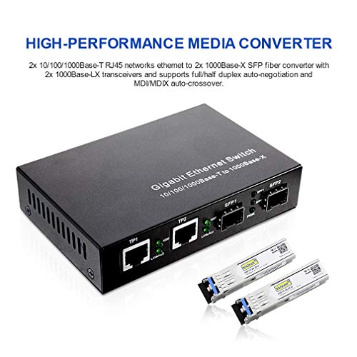 Конвертор на медиуми Gigabit Ethernet, SingleMode Dual LC, 1,25 GB/S 2x 10/1 100/1000Base-T RJ45 мрежи Етернет до 2x 1000Base-X SFP Fiber