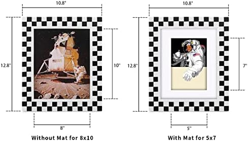FJXMFRAME 8x10 Checkered Picture Frame со МАТ, уникатна модерна рамка за таблет и wallиден приказ, гроздобер украсен антички рачно изработена