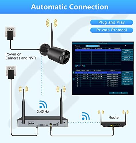 Викилин 2k 3mp Безжична Безбедност Камера Систем, 4pcs 3MP WiFi IP Куршум Камери За Дома и 8 Канал NVR, Вграден Во Микрофон, Ноќно Гледање,