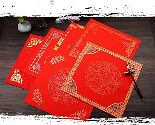 Welliestr 40pcs Кинеска црвена Xuan Paper, кинески пролетен фестивал Фу Шатер празен калиграфија Дуфанг Црвен ориз хартија за кинеска новогодишна декорација на забави, 34 см x 34