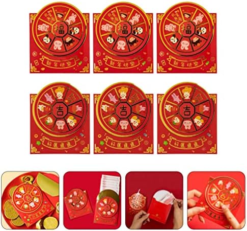 Амосфун Свадбени Пликови 6 парчиња Грамофон Зајак Црвени Пликови 2023 Црвени Пакети Кинеска Нова Година Џебови Пари Пликови