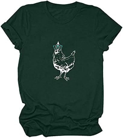 Кул петел облечен во очила за сонце гроздобер пилешка маица маици смешни ретро пилешко фарма животински принт основни маички врвни