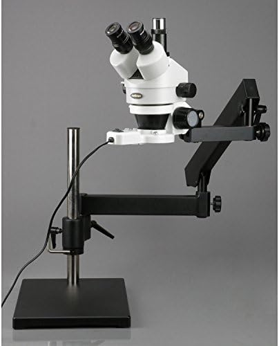 Amscope SM-7TX-FRL Професионален тринокуларен стерео зум микроскоп, WH10x очни очи, 3,5x-45x зголемување, 0,7x-4,5x Цел на зумирање,