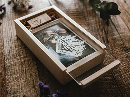 Дрвена Кутија За Фотографии за Отпечатоци 4х6 инчи Со Персонализиран Акрилен Капак, Подарок За Венчавка За Пар, Дрвена Кутија За Фотографии, Подарок