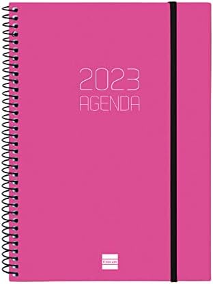 Финокам-Агенда 2023 Непроѕирна Спирална Недела Хоризонтален Поглед Јануари 2023 - Декември 2023 Розова Шпански