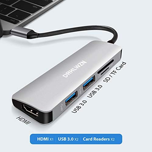 USB C Hub, Drhlwzn 5-во-1 Тип C Адаптер СО 4k HDMI Порта, 2 USB 3.0 Порти, Sd/TF Картичка Читач Пренослив USB Тип C Центар За Macbook