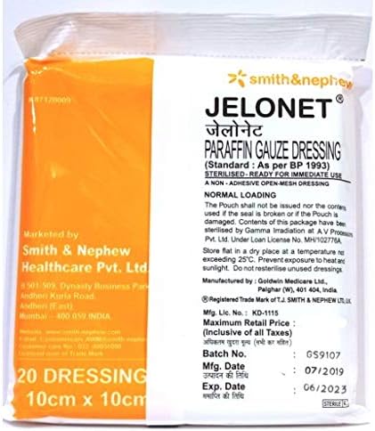 Облекување на газа од парафин од jelonet - пакет од 20 преливи
